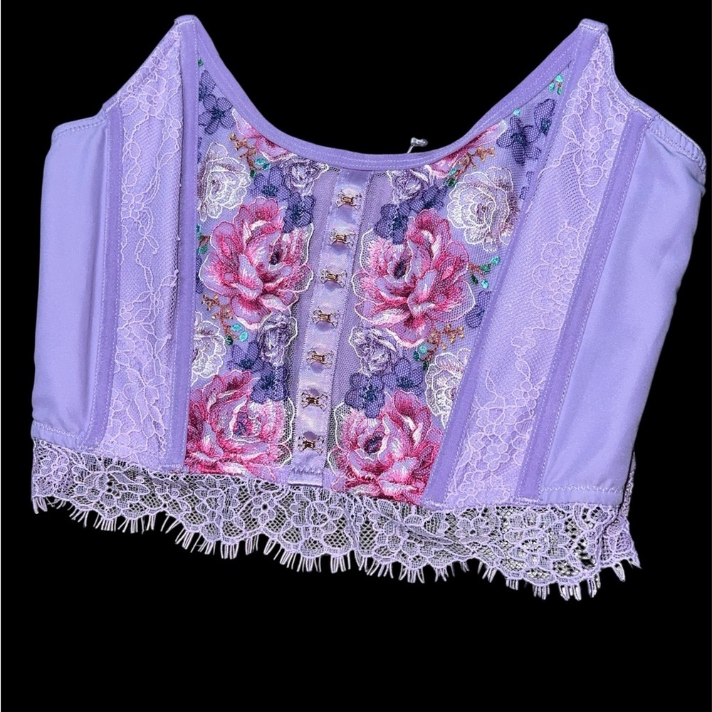 Victoria's Secret Lavender Floral Embroidered Lace Bustier Crop Top  sz sp